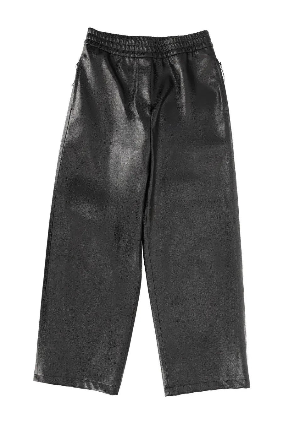 Msgm women’s jogger pants black black faux leather wide-leg pants with elastic waistband front view