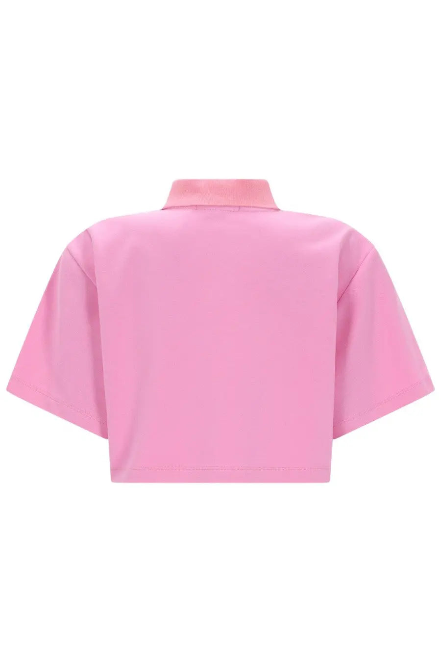Msgm women’s polo crop con blue vibrant pink cropped shirt with short sleeves and matching collar in smooth fabric