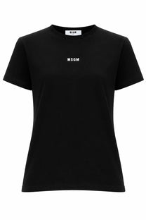 Black msgm women’s t-shirt con micro black with minimalist white logo on chest and matching brand tag at neckline