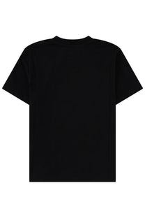 Msgm women’s black short-sleeved shirt with classic crew neck and lace embroidered detail in lace material