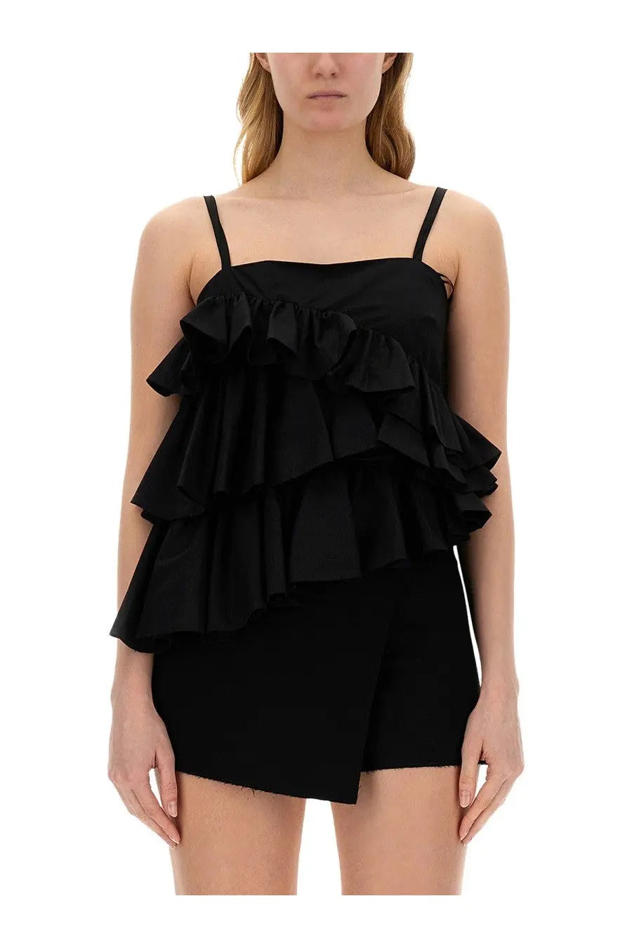 Msgm women’s black ruffled camisole top with thin straps perfect for stylish casual wear