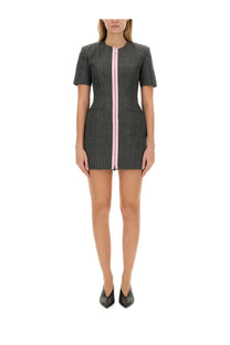 A sleek black and white checkered wool mini dress with a bold pink zipper front by MSGM women’s grey collection