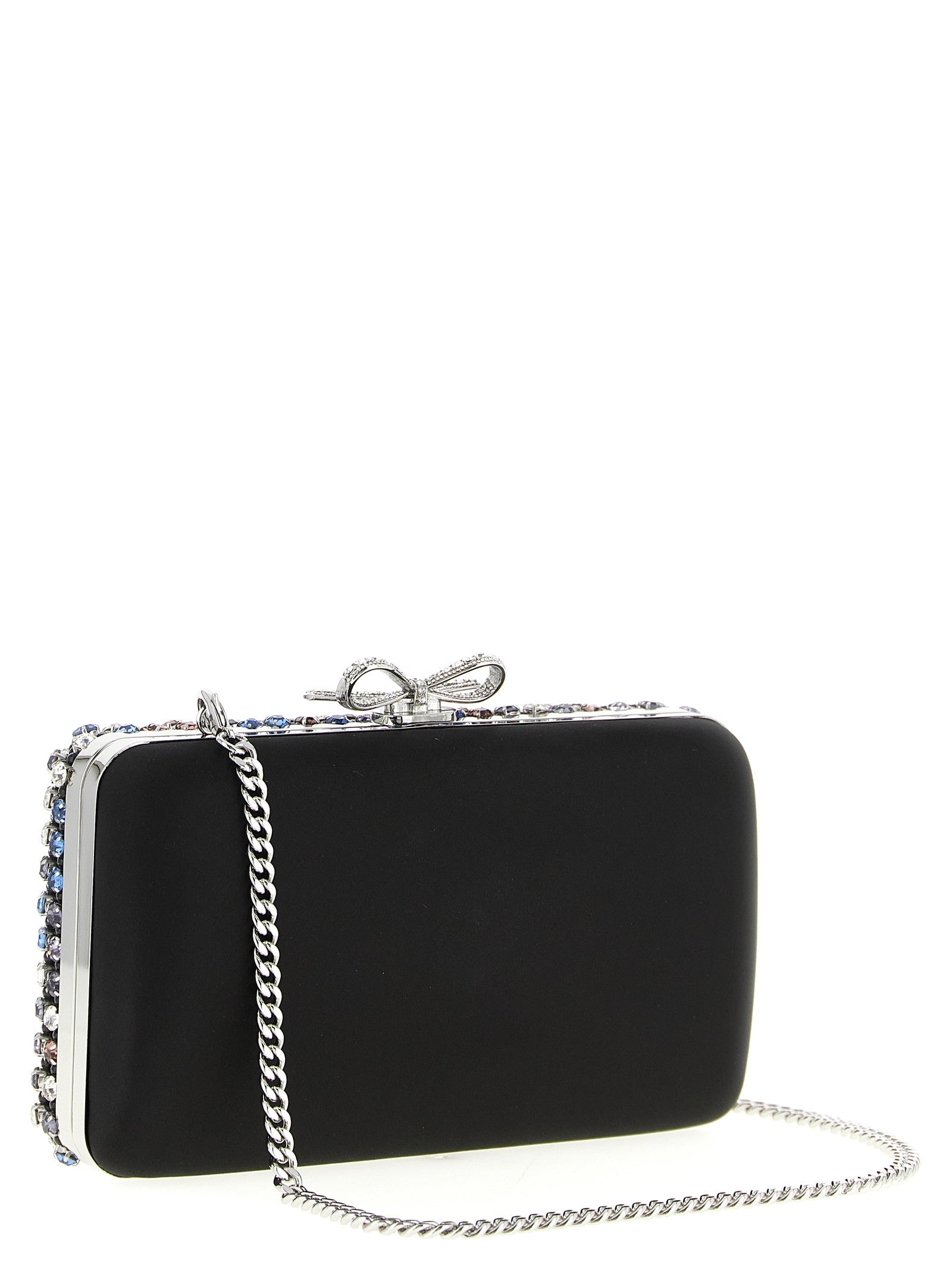 self-portrait Multi Crystal Chainmail Clutch Gold