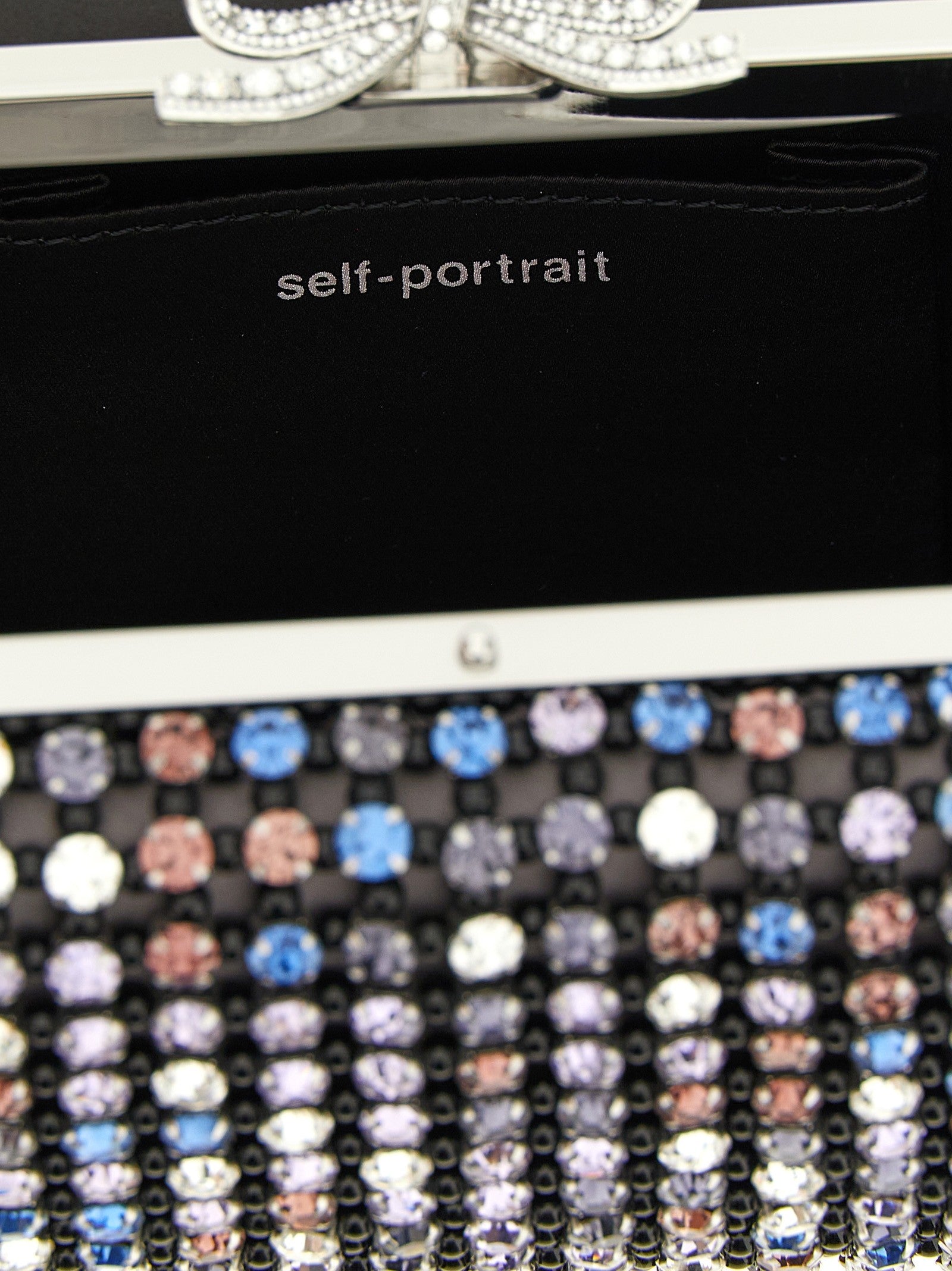 self-portrait Multi Crystal Chainmail Clutch Gold
