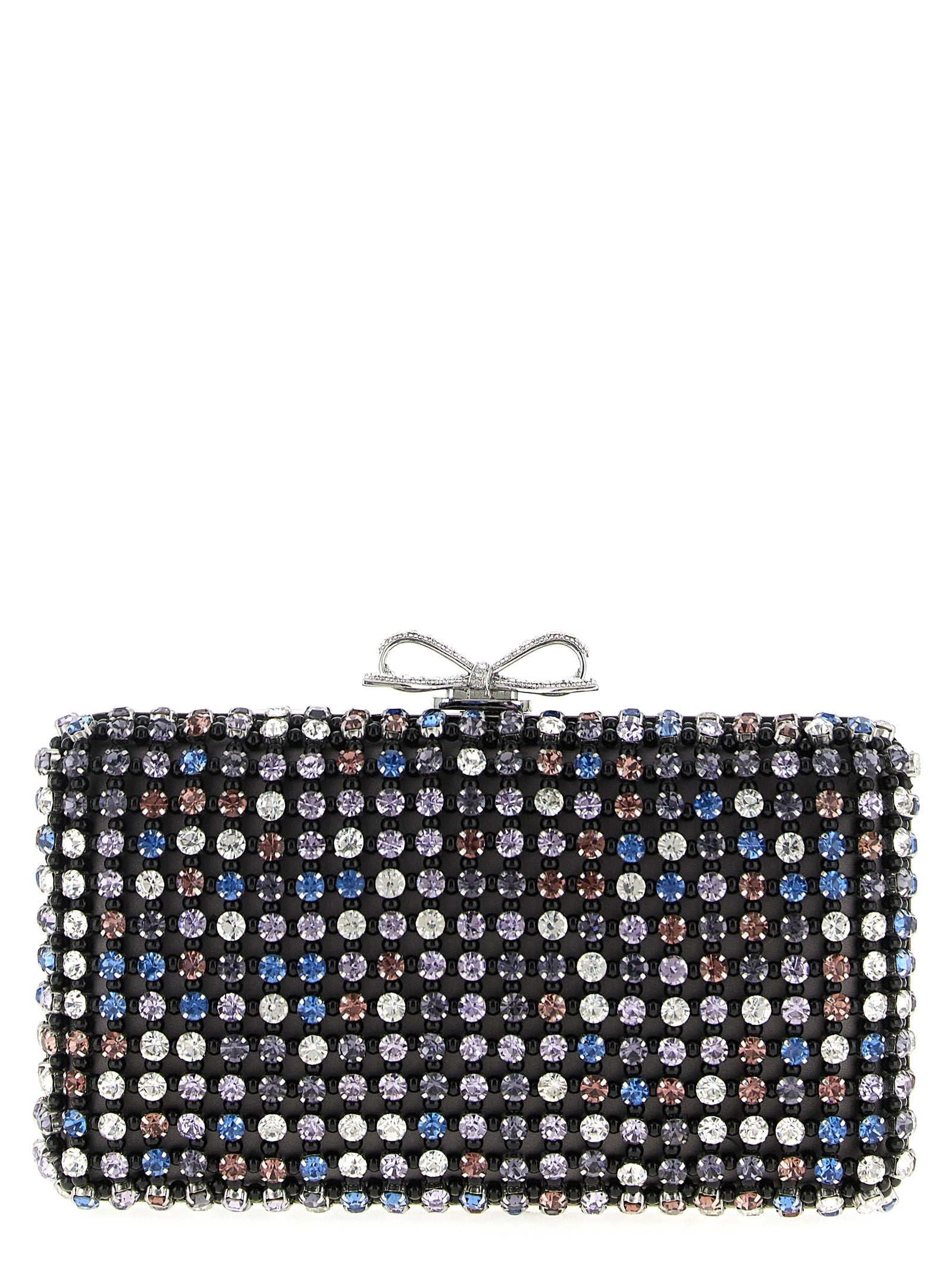 self-portrait Multi Crystal Chainmail Clutch Gold