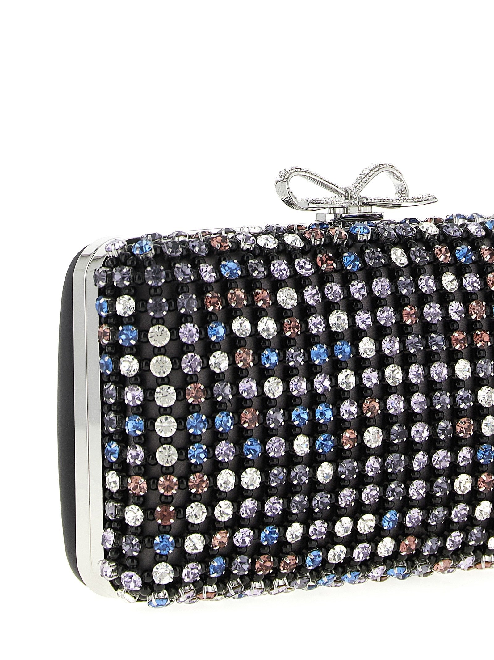 self-portrait Multi Crystal Chainmail Clutch Gold