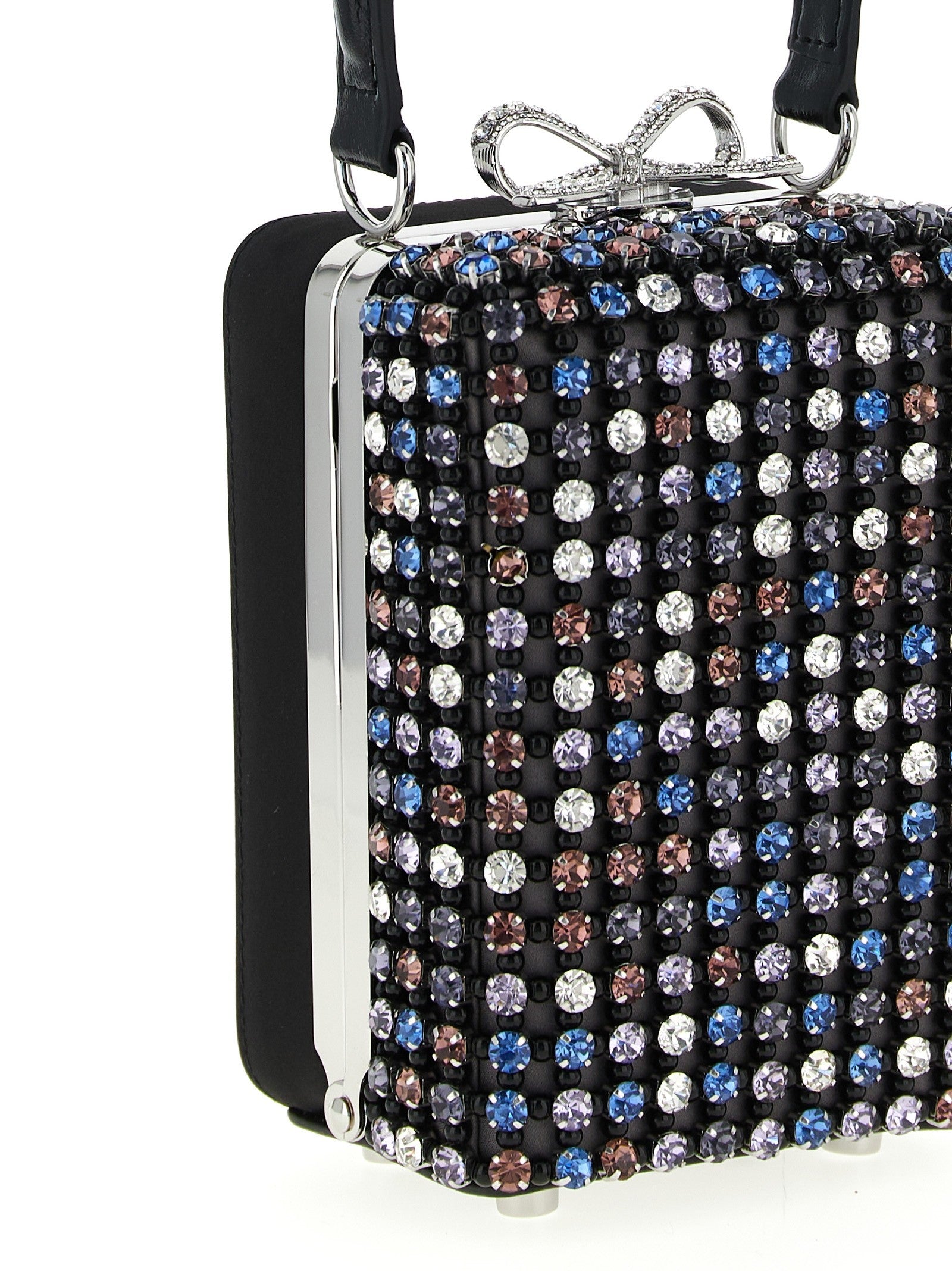 self-portrait Multi Crystal Chainmail Handbag Gold