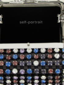 self-portrait Multi Crystal Chainmail Handbag Gold
