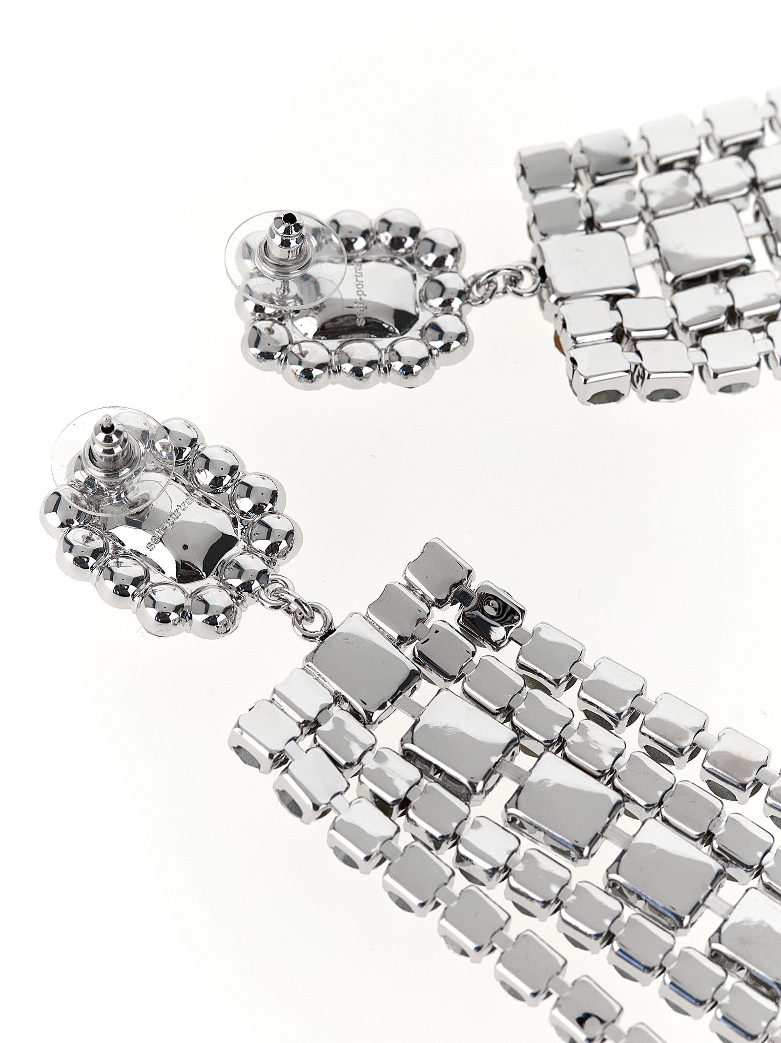 self-portrait Multi Crystal Droplet Earrings Silver