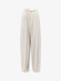 Max Mara Women's Mxmrugiada Virgin Wool Trousers White