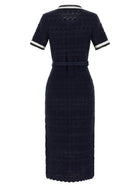 self-portrait Navy Pointelle Knit Midi Dress Blue, view 2
