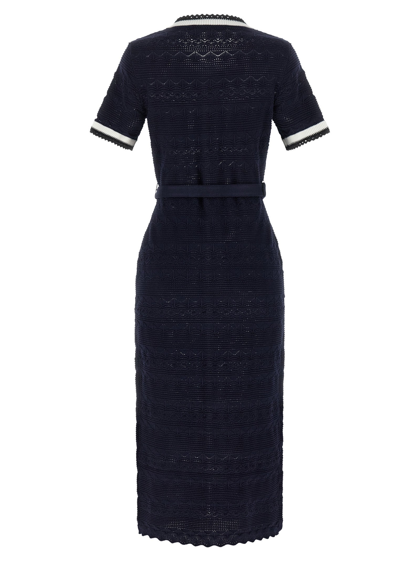 self-portrait Navy Pointelle Knit Midi Dress Blue