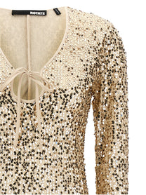 ROTATE Birger Christensen Net Sequins Midi Dress Gold, view 3