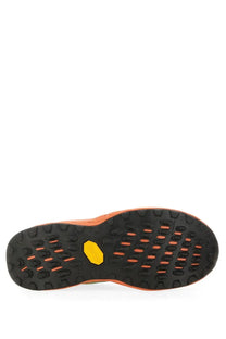 New Balance men’s Hierro sneaker multicolor featuring a black and orange vibram sole with yellow hexagonal logo