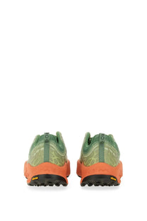 New balance men’s Hierro multicolor trail running shoes with green and orange textured upper and Vibram outsole