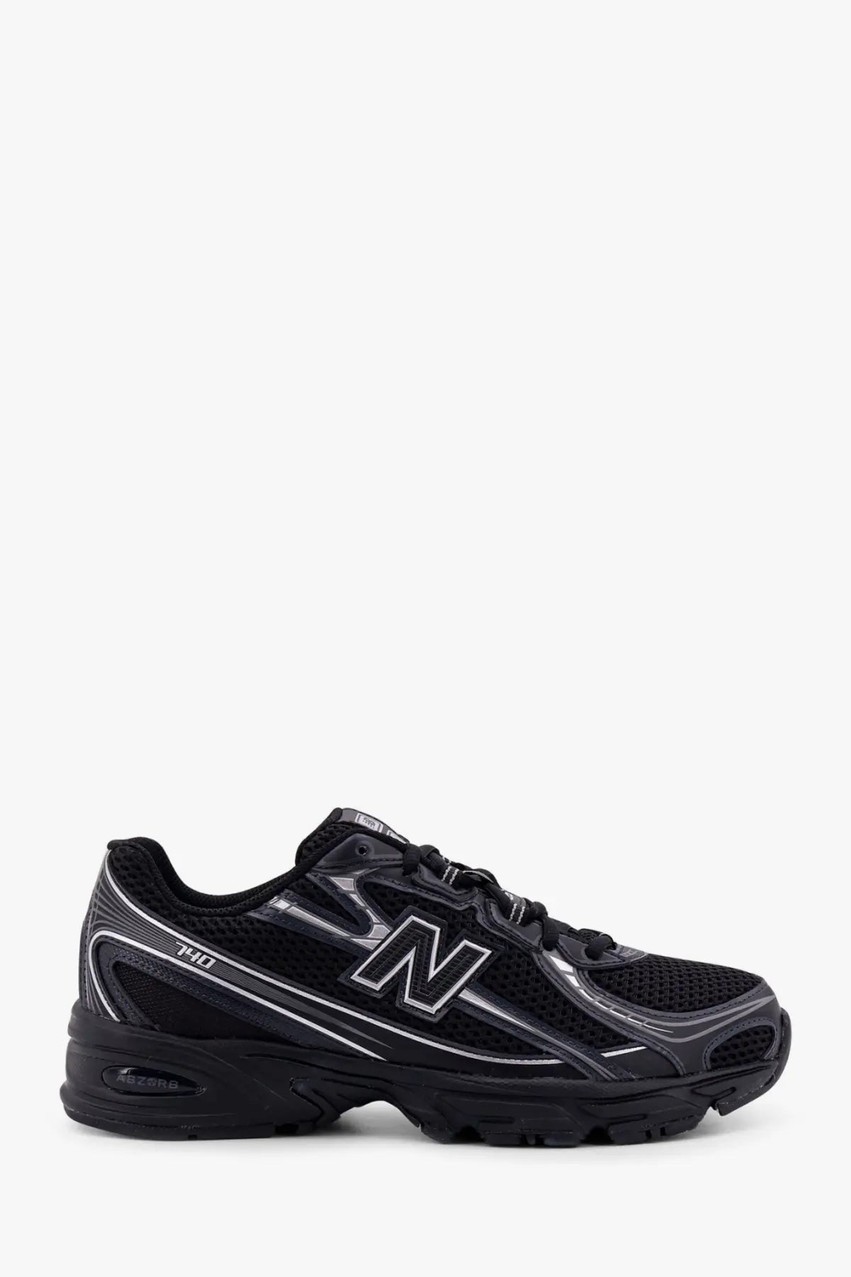 New Balance men’s mesh sneakers in black with silver accents and a breathable mesh upper