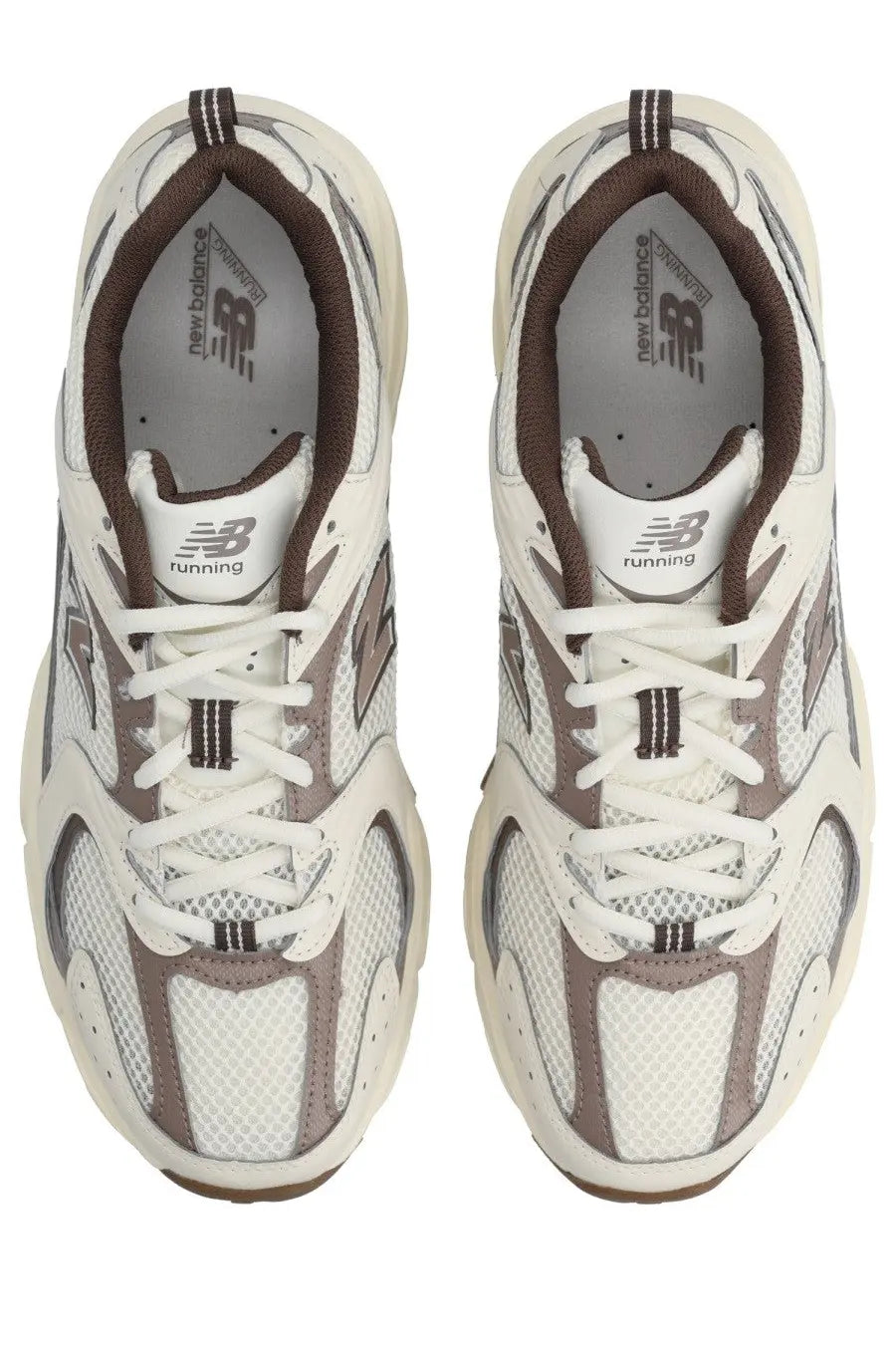 New balance unisex sneaker beige with white and brown mesh uppers suede accents and chunky rubber sole for running