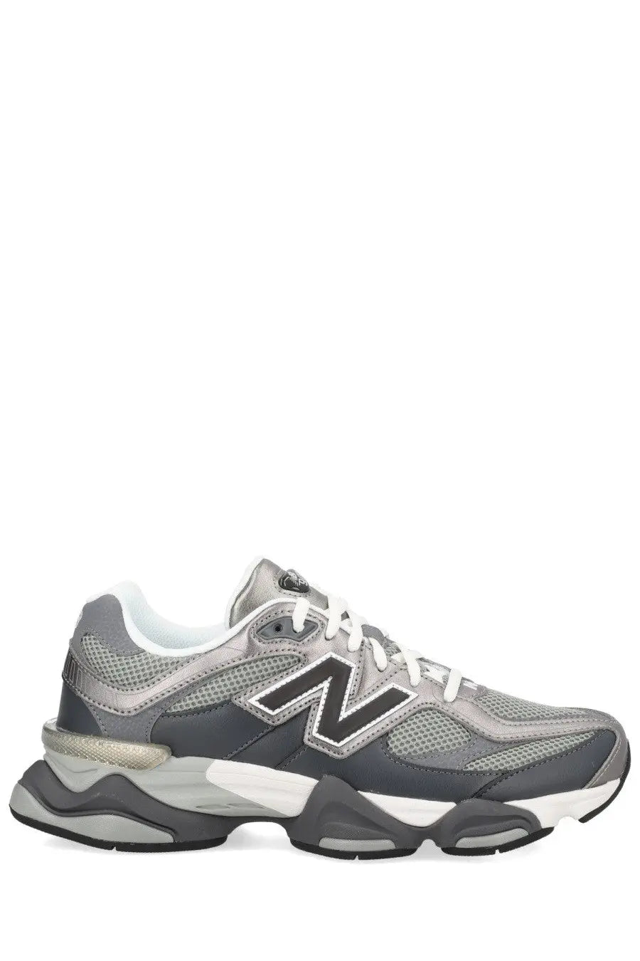 New Balance unisex sneaker black with gray and white mesh upper chunky midsole and bold black n logo