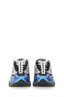 New Balance unisex sneaker blue featuring blue and silver chunky design with black laces
