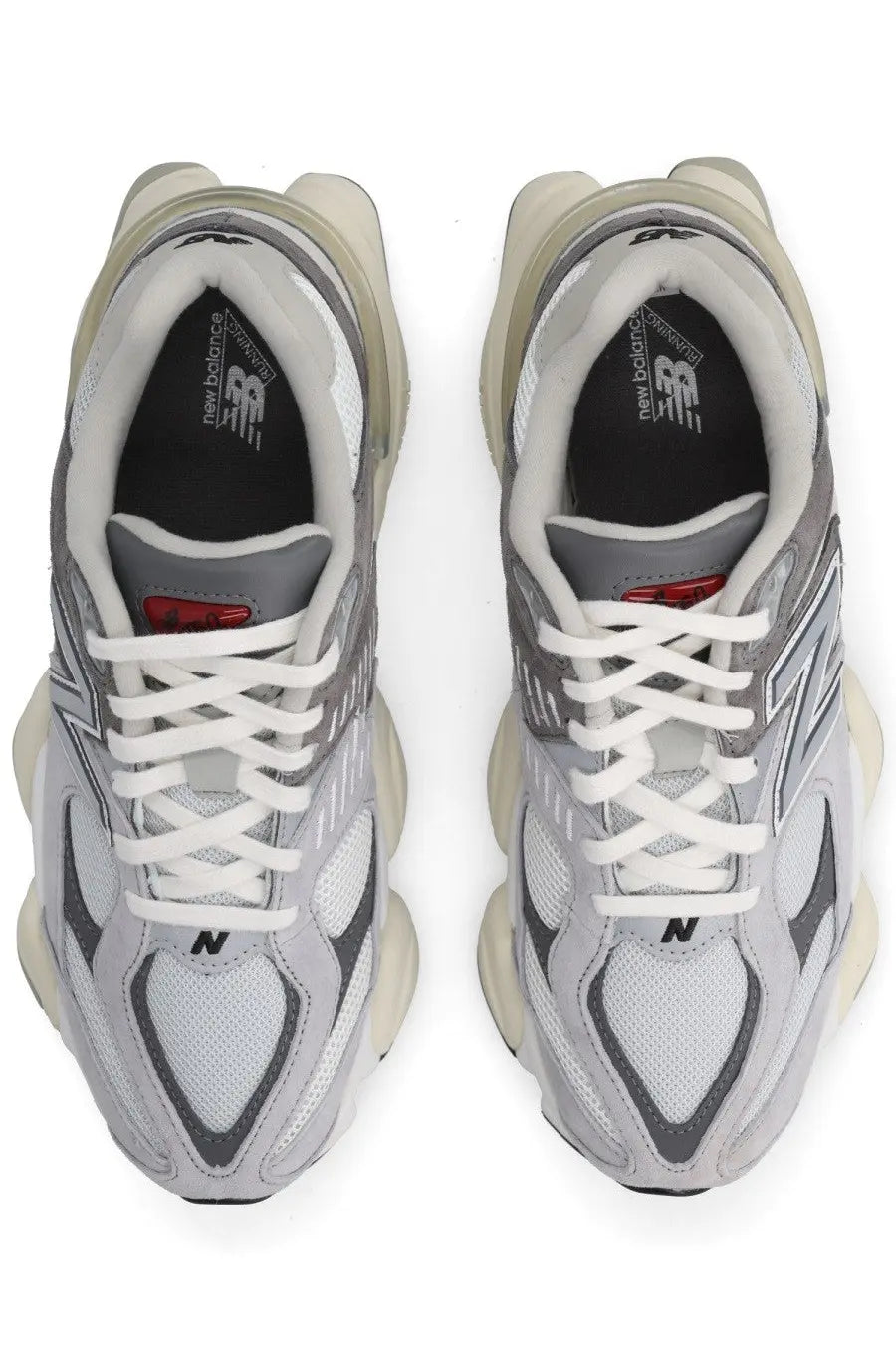 New Balance unisex sneaker grey with chunky retro-inspired design in gray and white mesh and suede materials