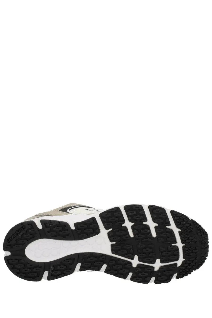 White and black rubber sole with textured tread pattern on new balance unisex sneaker multicolor