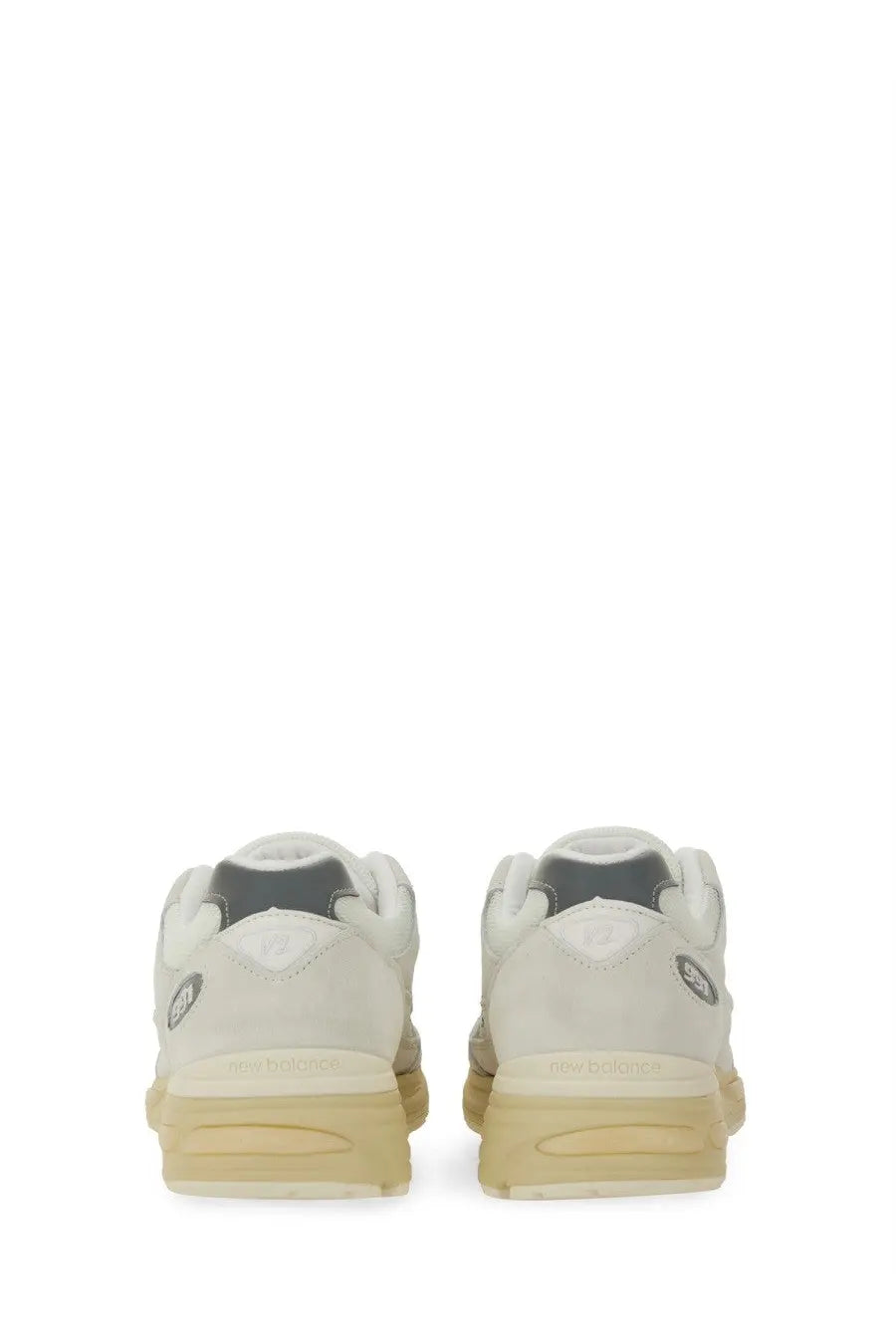 New Balance unisex sneaker U991 white cream suede with beige rubber sole and gray accents