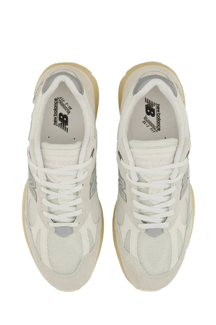 New Balance unisex sneaker U991 white with white and silver mesh and suede upper and beige rubber sole