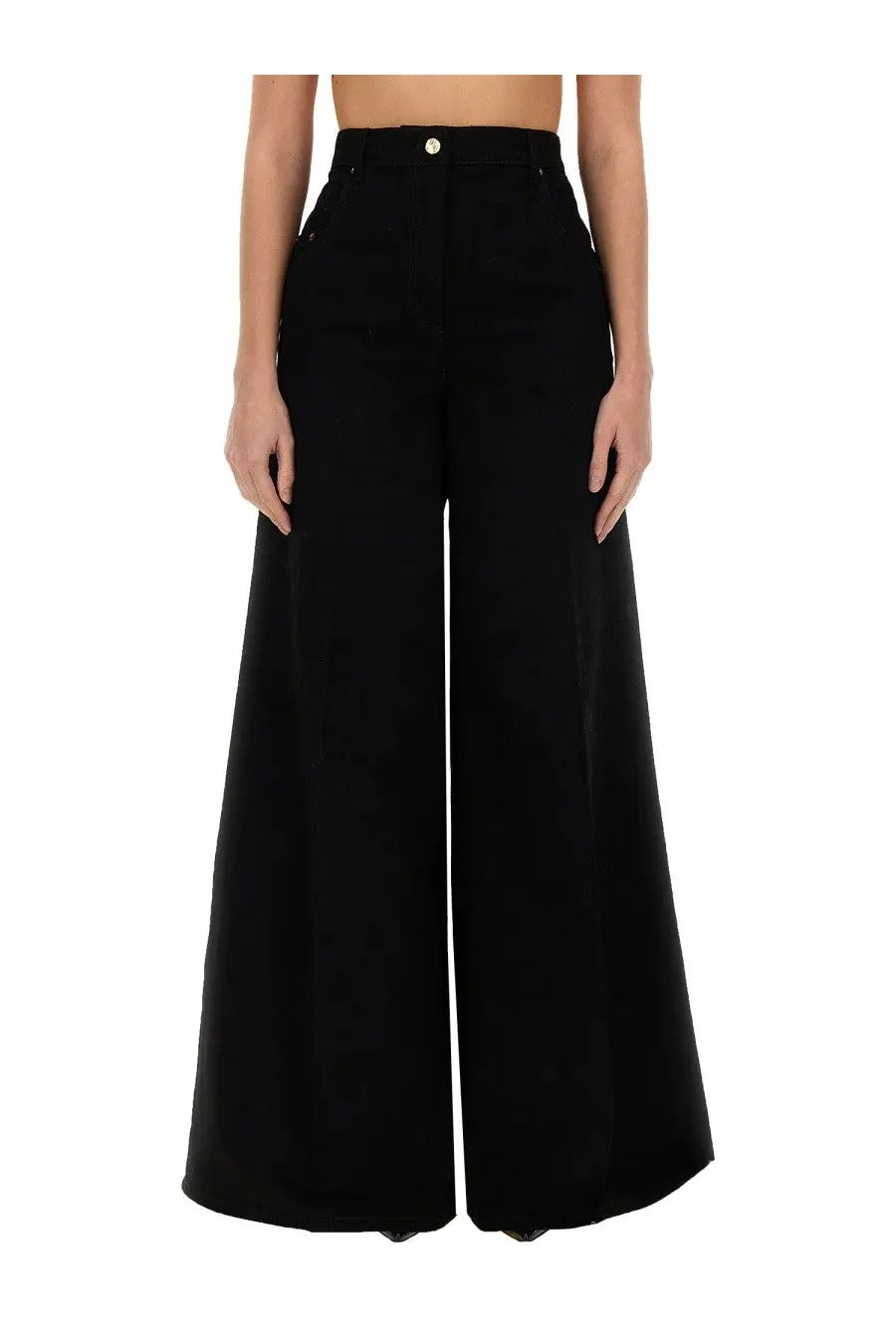 Nina Ricci women’s black high-waisted wide-leg trousers with a sleek tailored fit and subtle front pockets