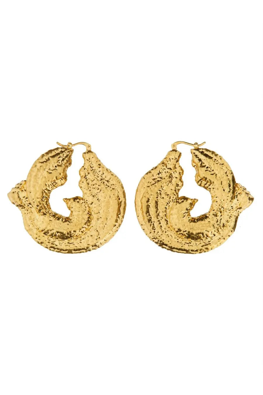 Nina Ricci women’s gold-toned textured hoop earrings with a sculptural organic twisted design