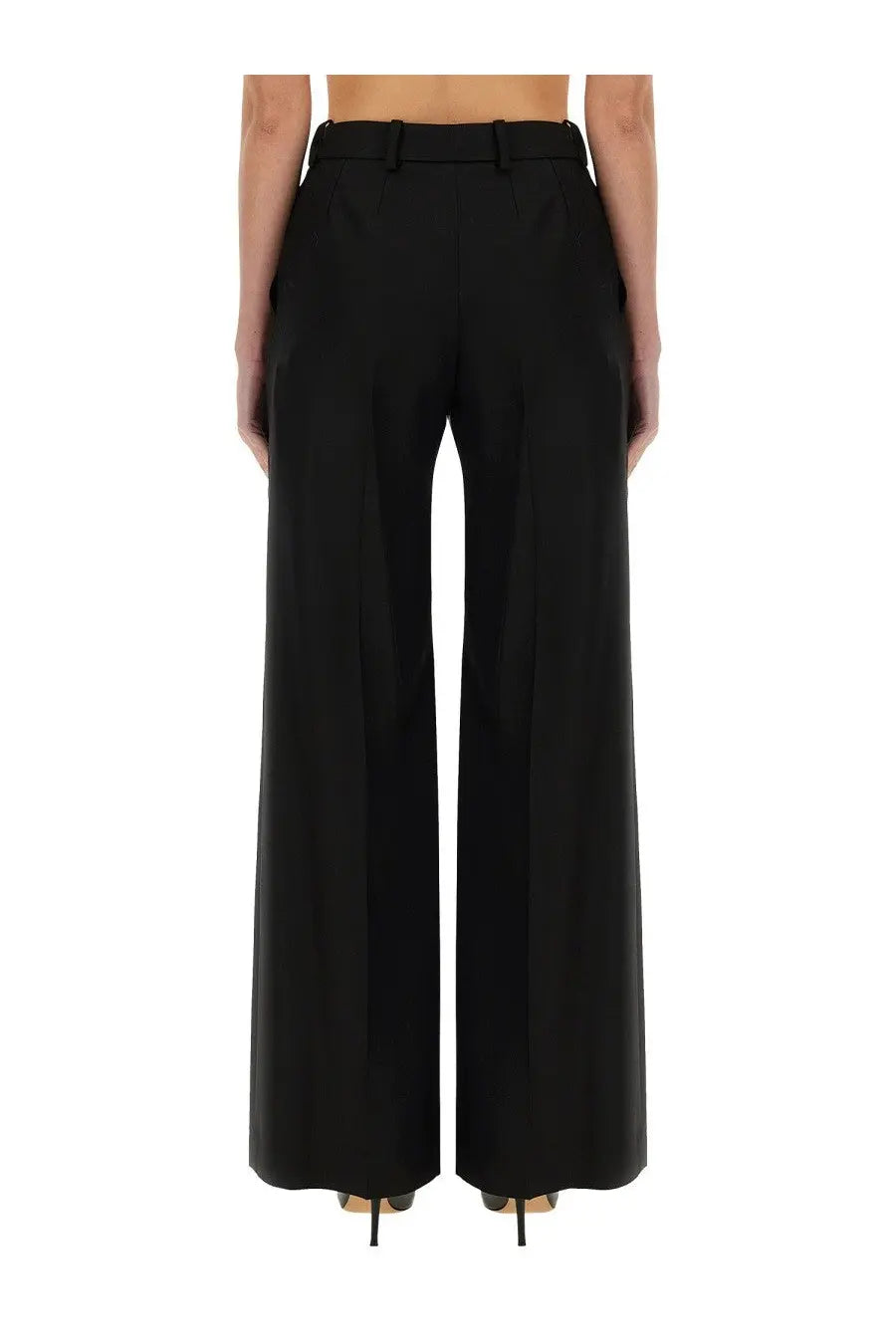 Nina Ricci women’s black wide gabardine pants with tailored fit and belt loop detail for a polished look