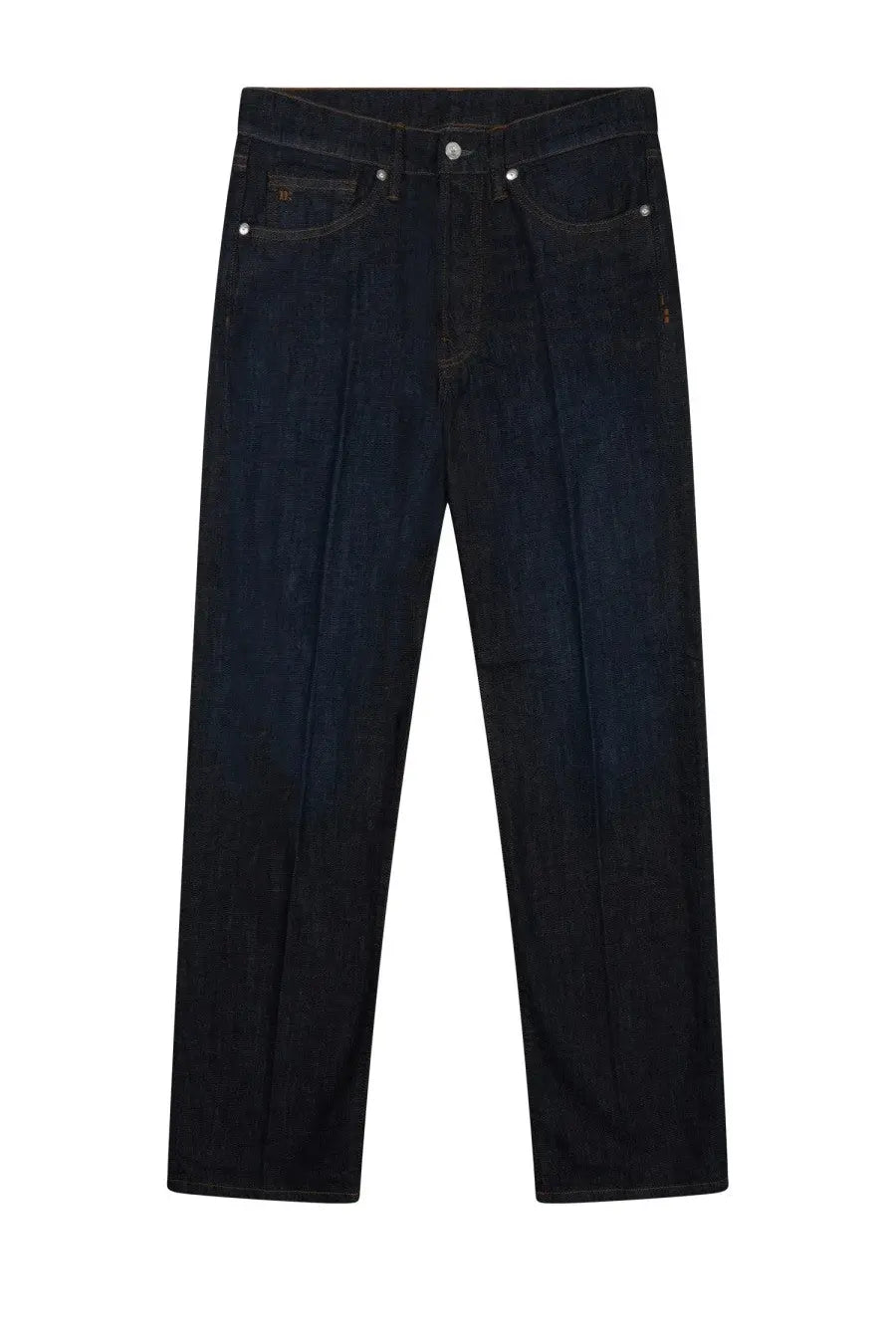 Dark indigo denim straight-leg nineinthemorning men’s jeans with classic five-pocket design in Nathan Blue color