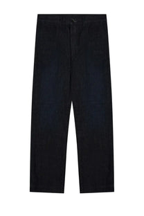 Nineinthemorning men’s blue chino pantalone with straight-leg cut black corduroy trousers and visible stitching details