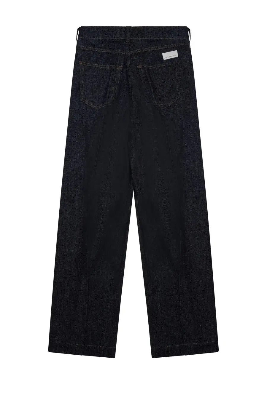 Dark indigo denim nineinthe morning women’s jeans audrey blue with straight leg cut and classic back pockets visible from back