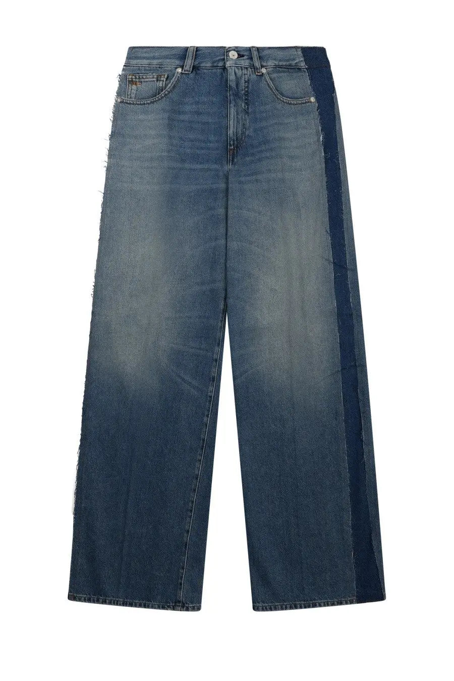 Wide-leg denim trousers nine in the morning women’s jeans gea blue with faded wash and dark navy side stripe