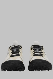 Norda women’s sneaker cinder bio dyneema grey trail running shoes with cream and black mesh upper and textured rubber sole