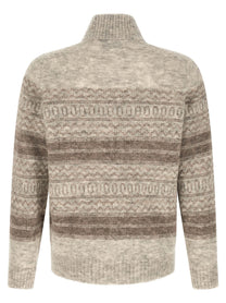 Brunello Cucinelli Nordic Jacquard Cardigan Beige