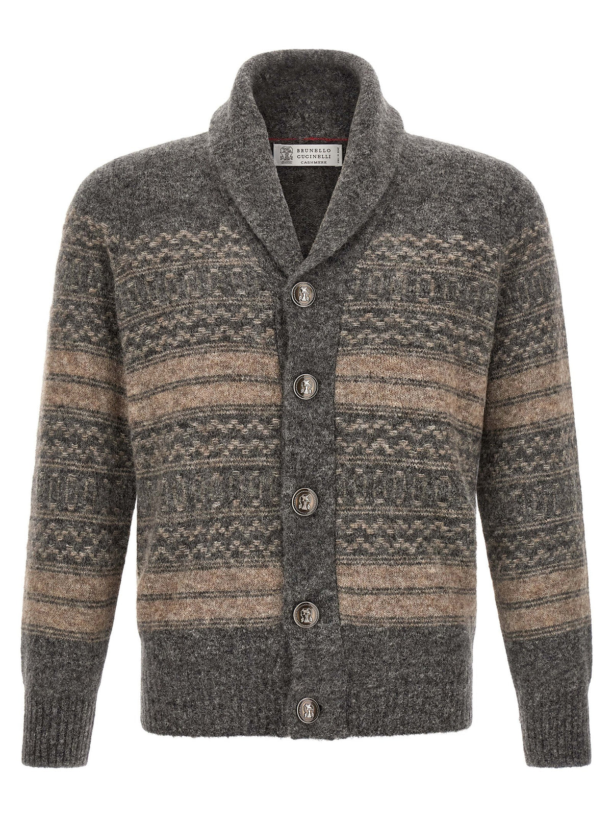 Brunello Cucinelli Nordic Jacquard Cardigan Grey