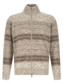 Brunello Cucinelli Nordic Jacquard Cardigan Beige