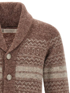 Brunello Cucinelli Nordic Jacquard Cardigan Brown, view 3