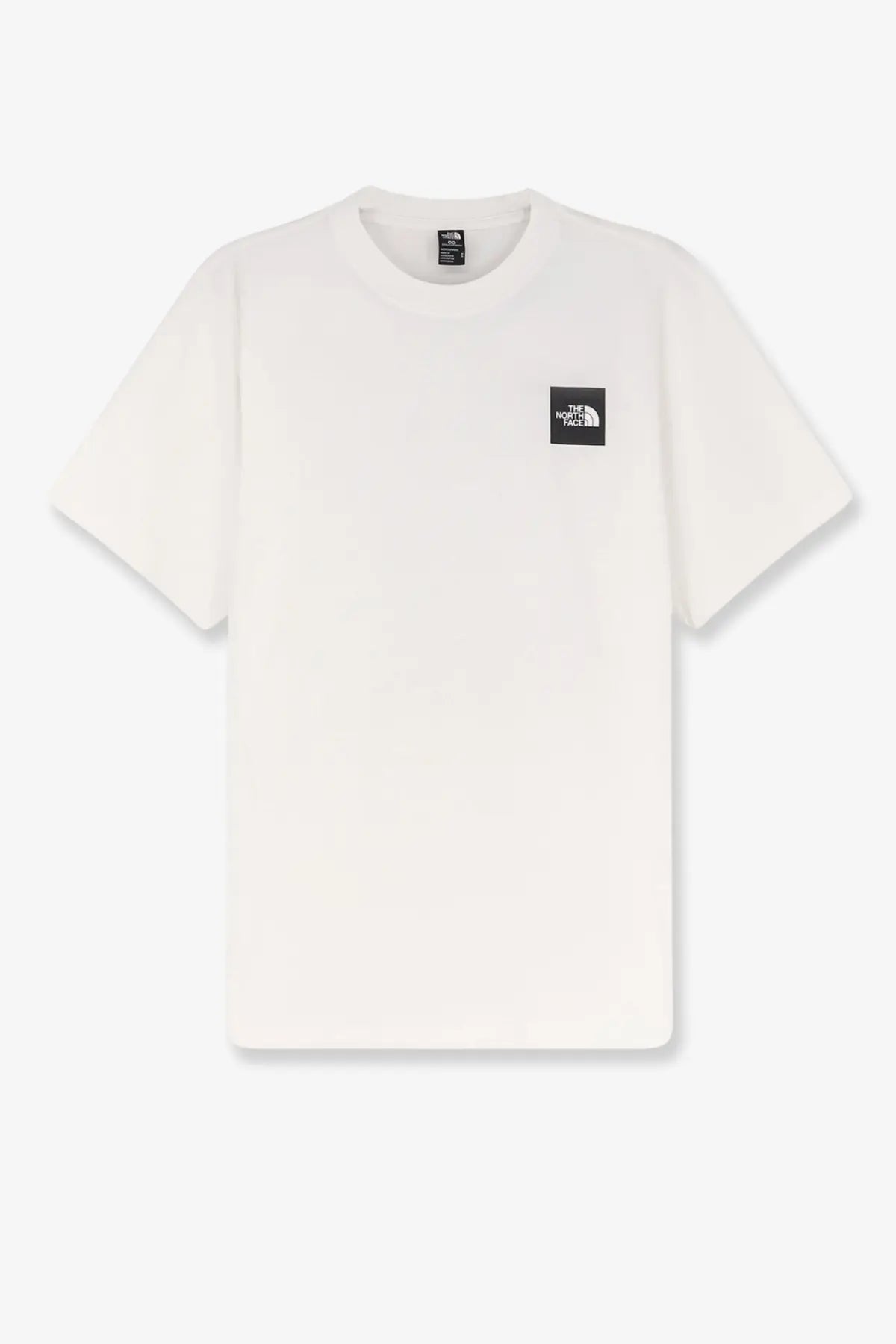 The north face men’s white cotton t shirt with a black square logo on the left chest