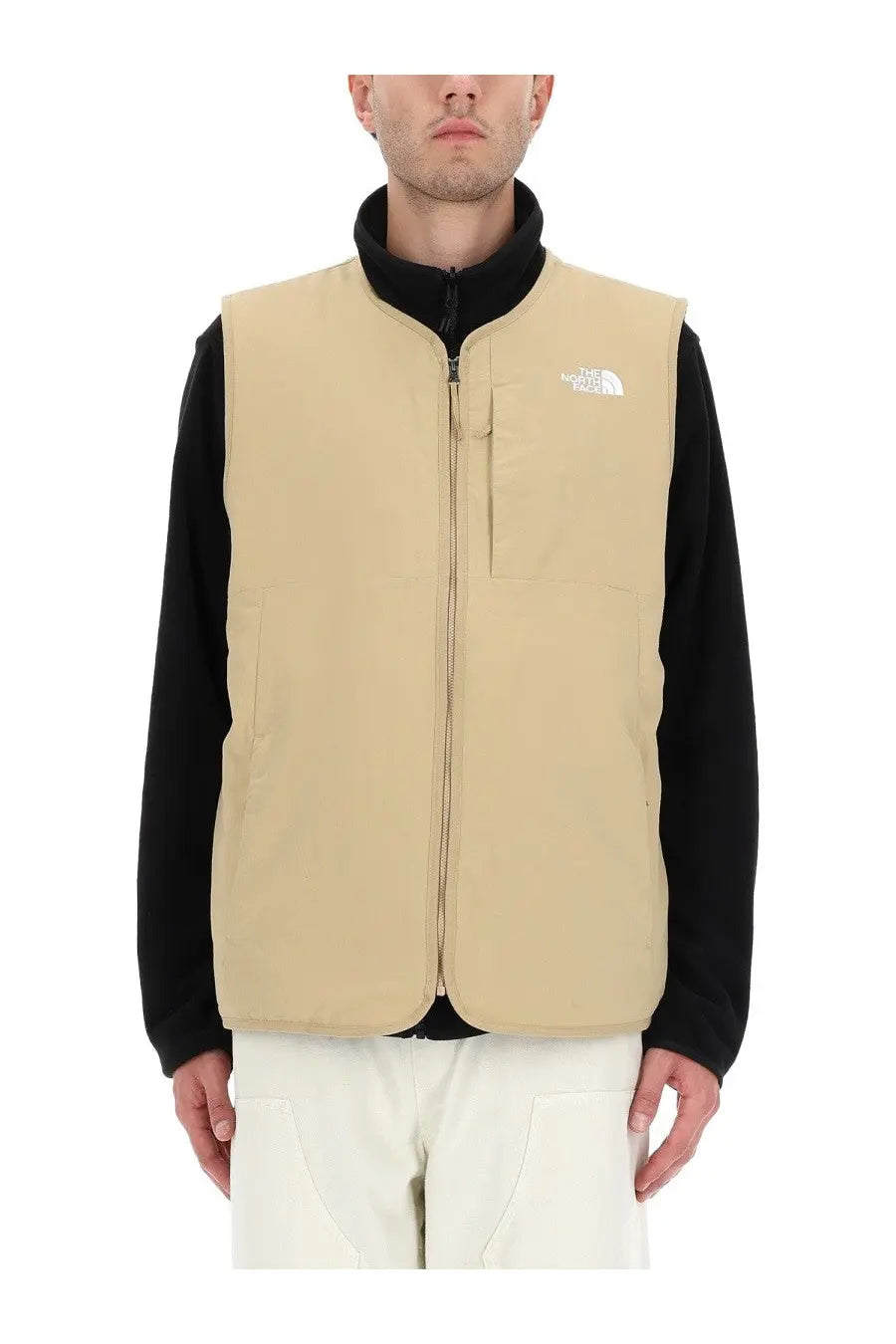 The North Face men’s Ilti liner vest beige with front zipper chest pocket and logo on the left side