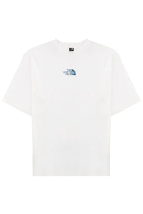 The North Face men’s white short-sleeved shirt with small blue embroidered logo on the chest