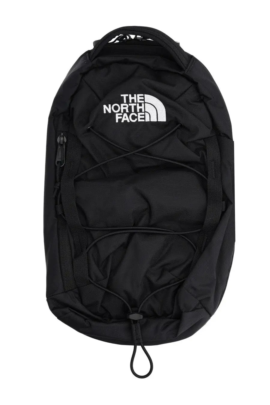 Black the north face unisex backpack borealis sling with white logo and adjustable drawstrings in black color