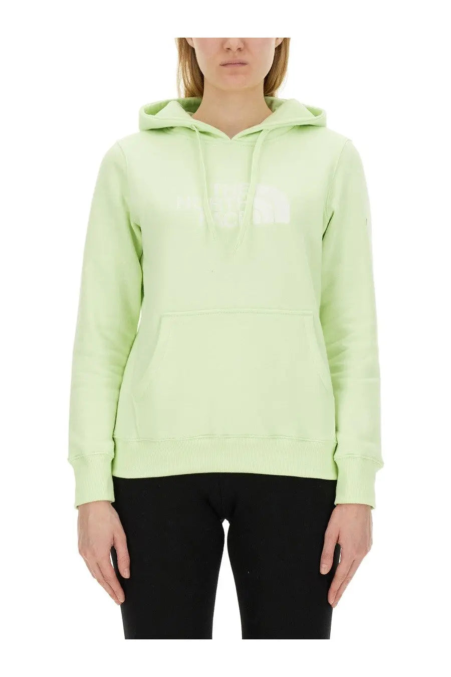 The north face women’s sweatshirt green pale hoodie with white logo on chest and matching drawstrings