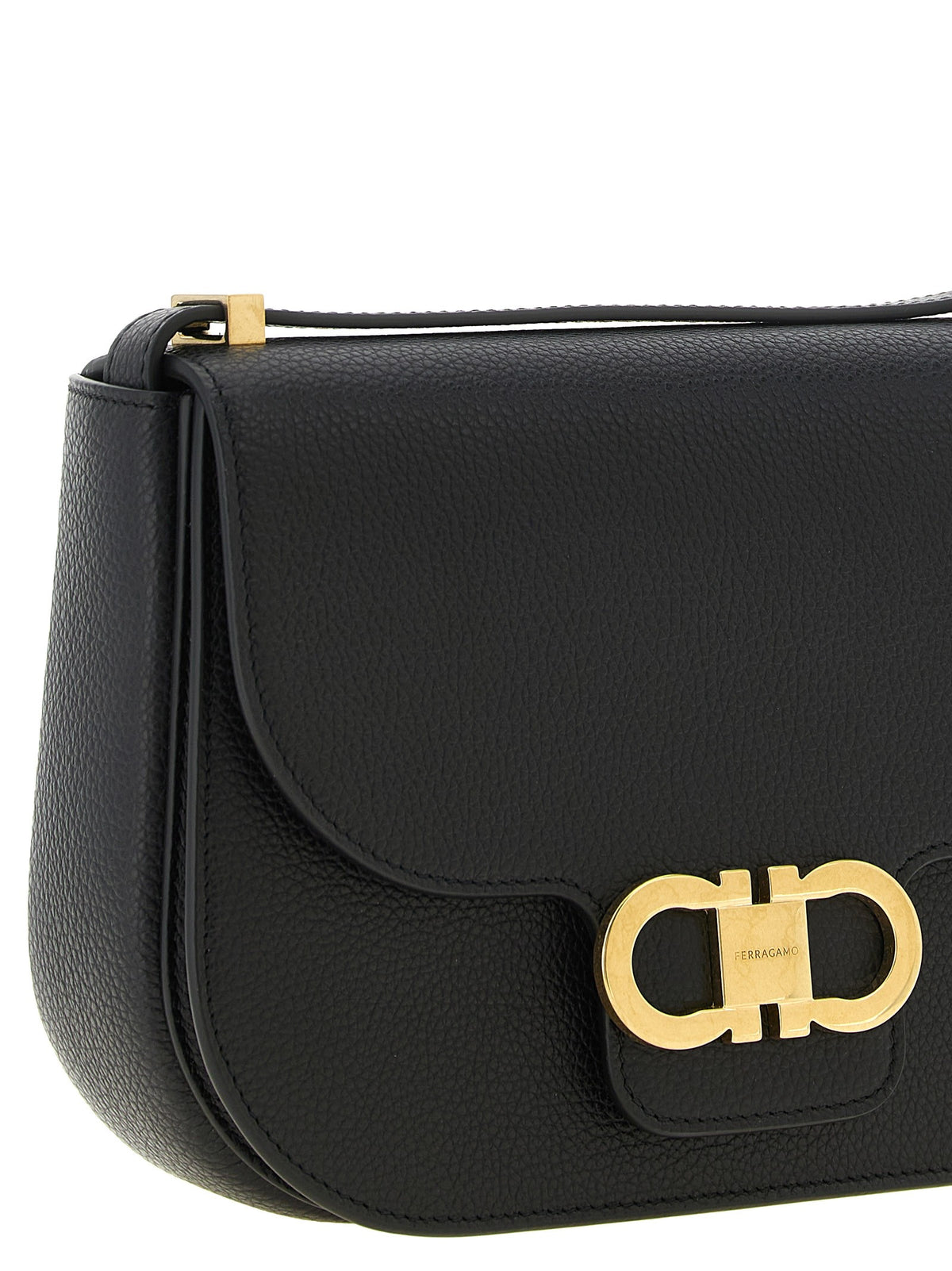 Ferragamo North South Double Gancini Crossbody Bag Black, view 3