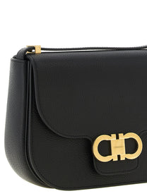 Ferragamo North South Double Gancini Crossbody Bag Black, view 3