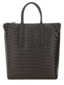 Bottega Veneta Men's North South Woven Tote Bag Brown