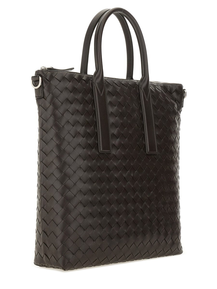 Bottega Veneta Men's North South Woven Tote Bag Brown