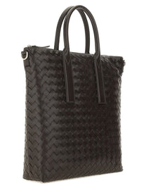 Bottega Veneta Men's North South Woven Tote Bag Brown