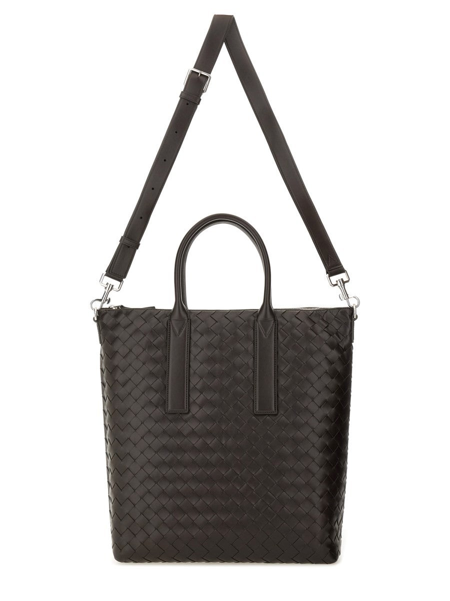 Bottega Veneta Men's North South Woven Tote Bag Brown
